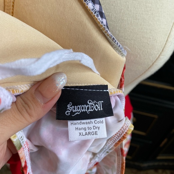 SugarDolls Swim High Waisted Bikini Floral Retro Bathing suit gingham halter top - Picture 7 of 8